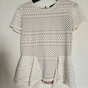 BCBG Vicktoria Mixed-Knit Peplum Top